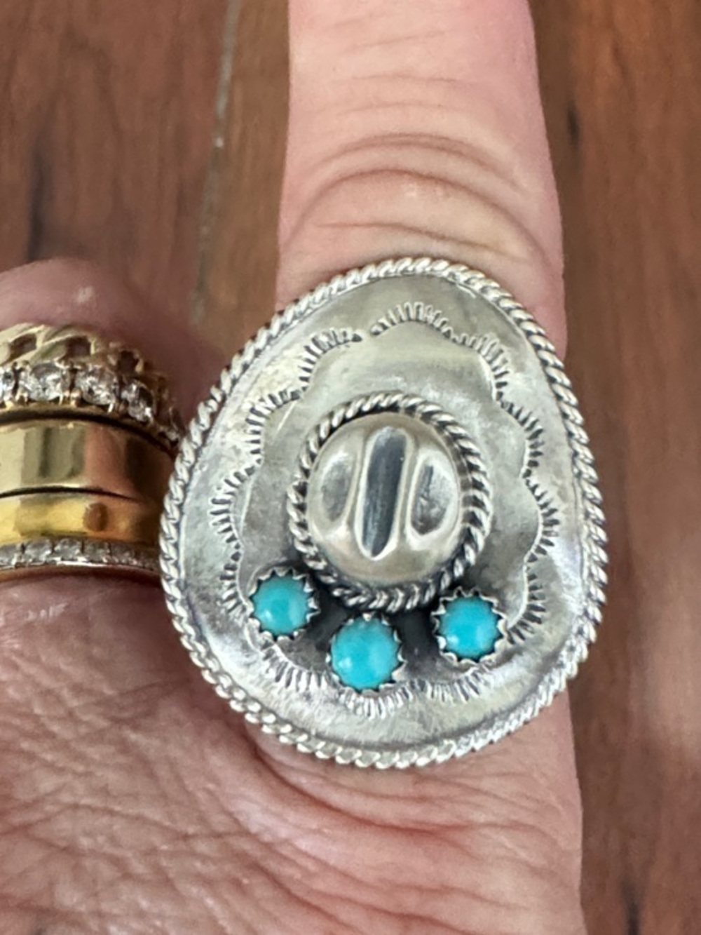 Running Bear Navajonative made Sterling Silver cowboy hat turquoise  Ring